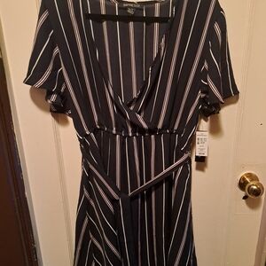 Impressions Navy and White Striped Midi Dress